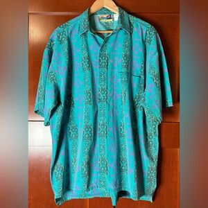 Vintage SoCal Vibrant Teal and Purple Men's Casual Shirt XL